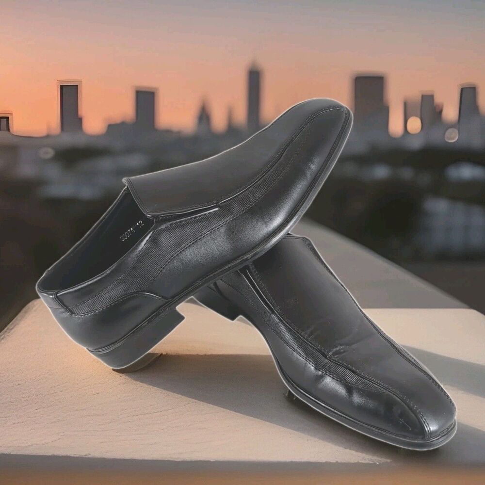 Marco Vitale Men's 12 Black Slip-On Loafer Dress Shoe Pointed Square Bike Toe